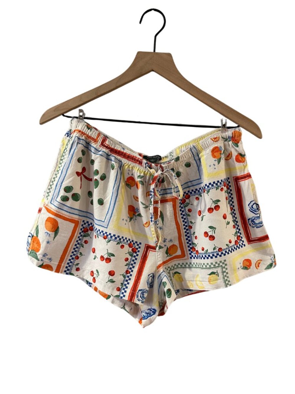 Wild Fable Linen Blend Fruit & Veggie Print White Drawstring Loose Shortes - M